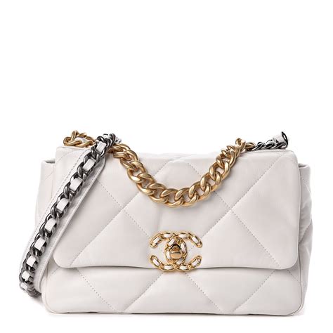 chanel glossy calfskin quilted medium chanel 19 flap white black|Chanel handbags flap.